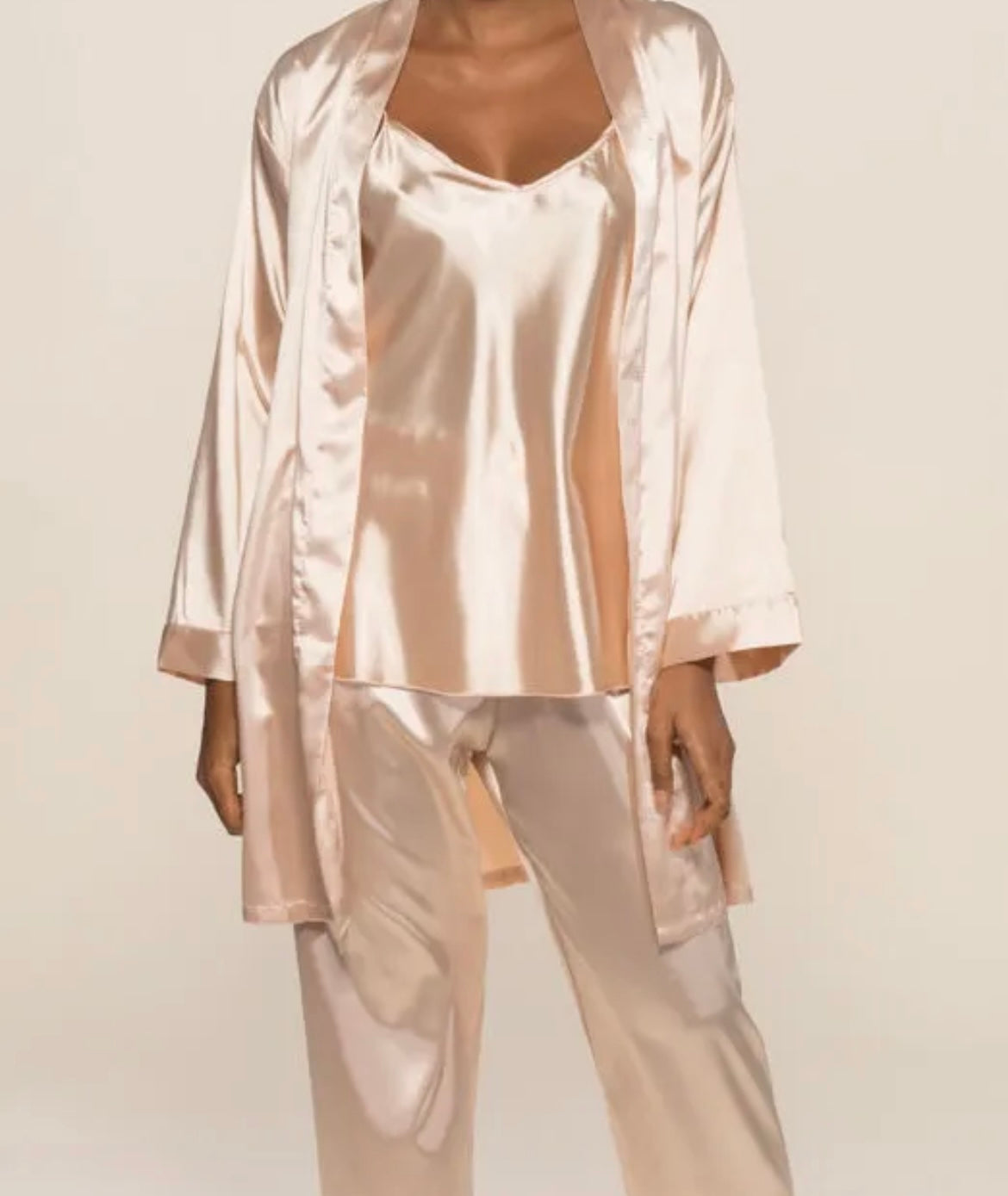 3 PIECES PEIGNOIR DEBARDEUR ET PANTALON CHAMPAGNE 118