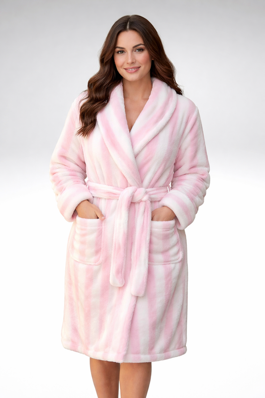 PEIGNOIR PILOU BLANC RAYURES ROSE