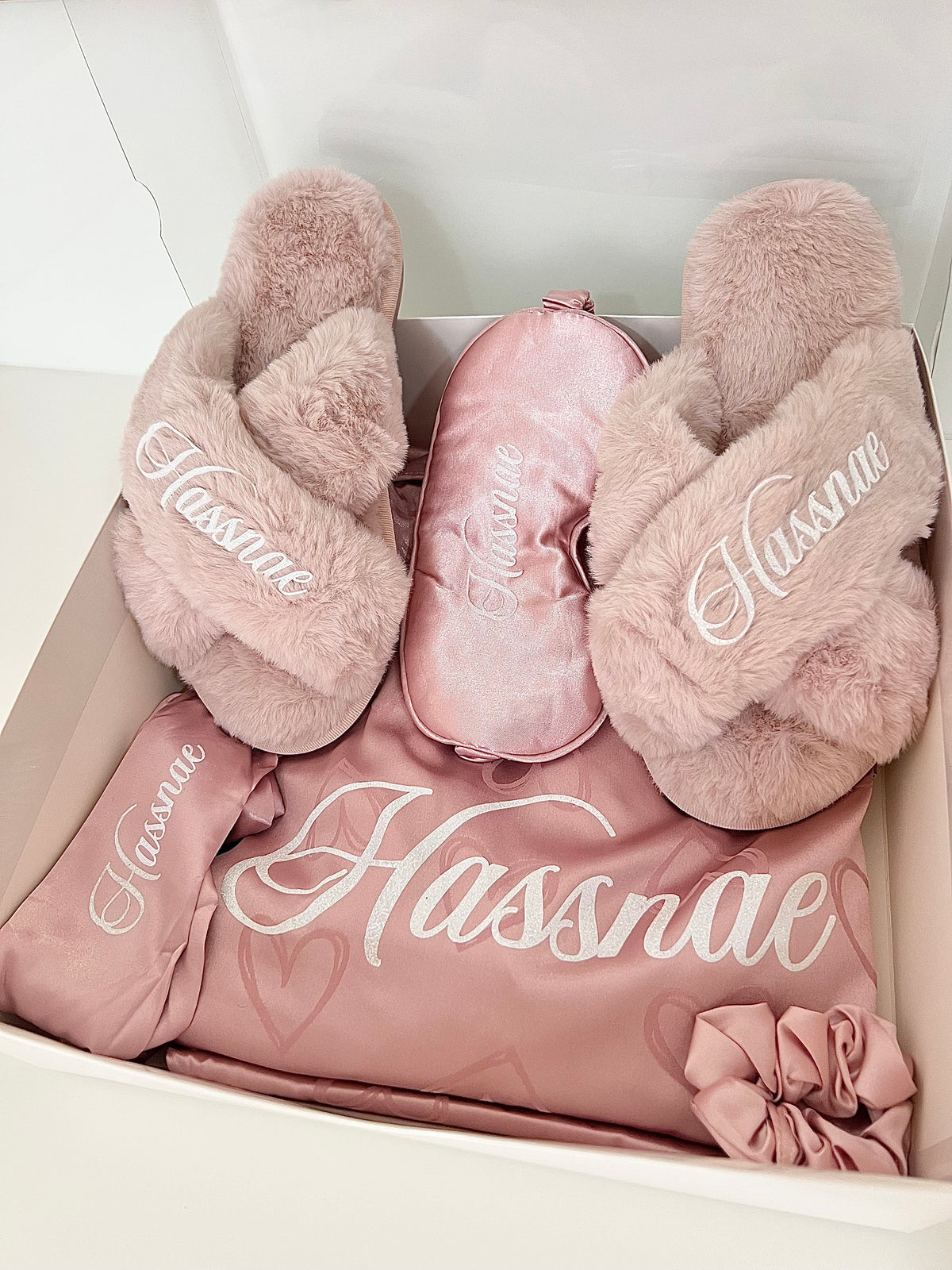 COFFRET PYJAMA SATIN COEURS VIEUX ROSE