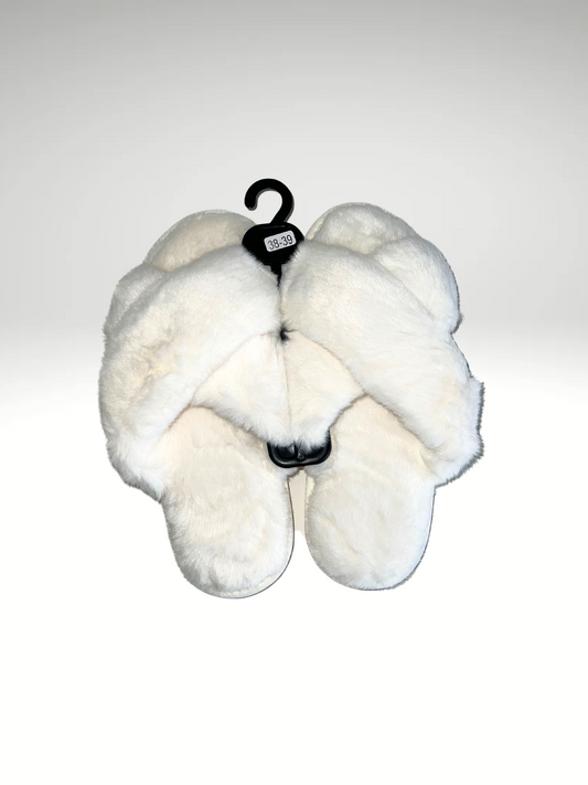 CHAUSSONS FLUFFY CROISE BLANC CASSE