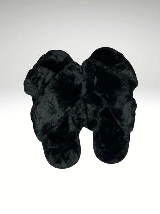 CHAUSSONS FLUFFY CROISE NOIR