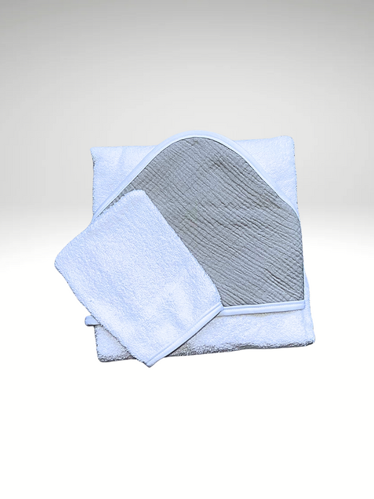 Cape de bain + gant en gaze de coton