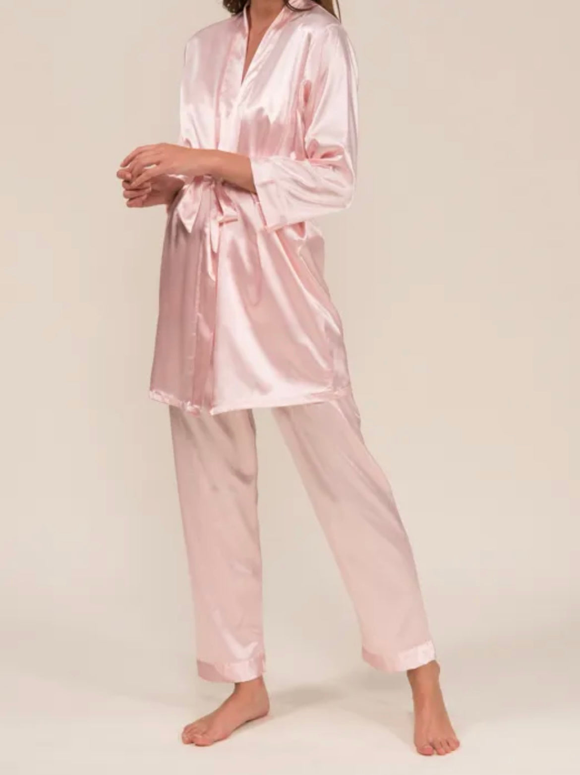 3 PIECES PEIGNOIR DEBARDEUR ET PANTALON VIEUX ROSE 118
