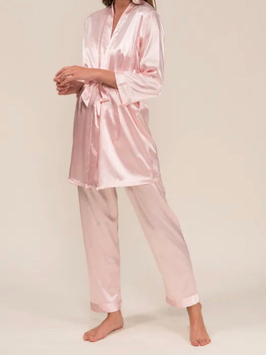 3 PIECES PEIGNOIR DEBARDEUR ET PANTALON VIEUX ROSE 118
