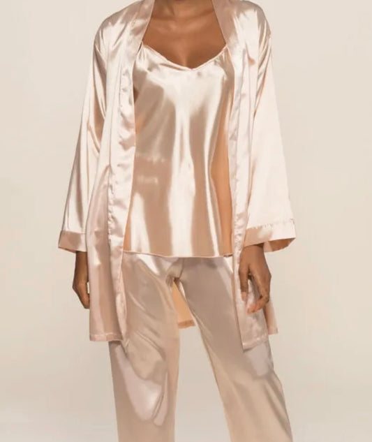 3 PIECES PEIGNOIR DEBARDEUR ET PANTALON CHAMPAGNE 118